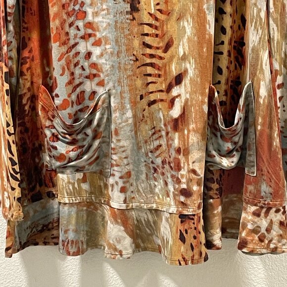 LOGO by LORI GOLDSTEIN Long Sleeve Animal Print Jersey Tunic Ruffle, Rust - M - Picture 3 of 12